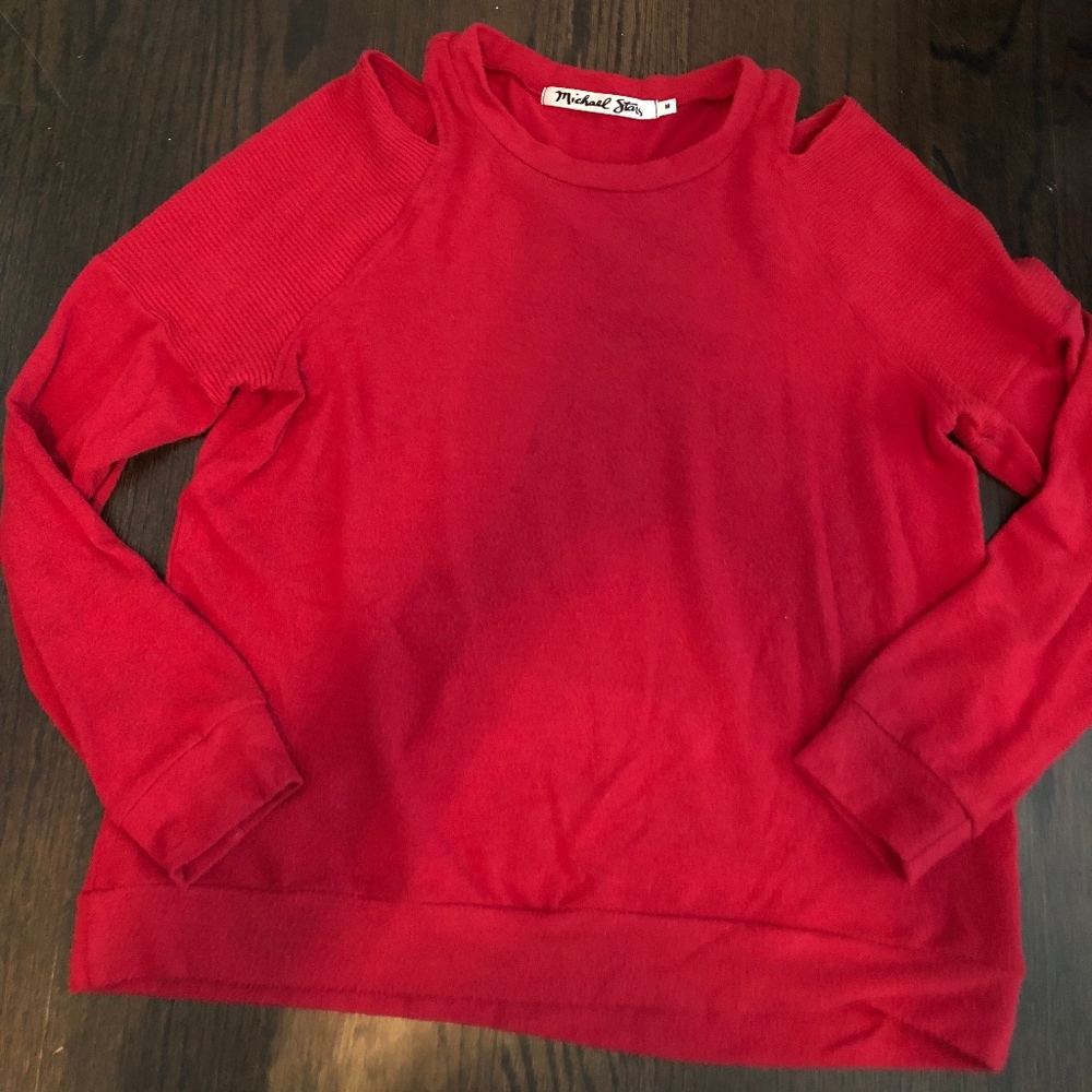 Michael Stars Red Open Shoulder Sweater